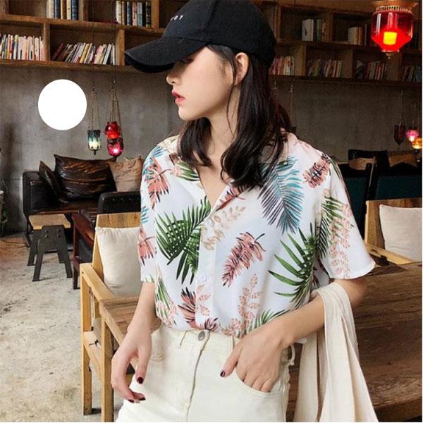 アロハシャツ シアーシャツ レディース トップス 半袖 ボタニカル ブラック ホワイト リゾート 涼しい　アロハ 羽織り  30代 40代 レフ r |  | 03