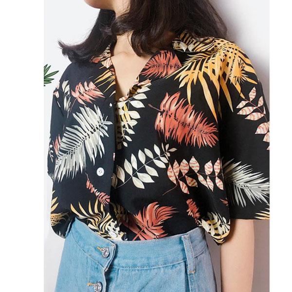 アロハシャツ シアーシャツ レディース トップス 半袖 ボタニカル ブラック ホワイト リゾート 涼しい　アロハ 羽織り  30代 40代 レフ r |  | 05