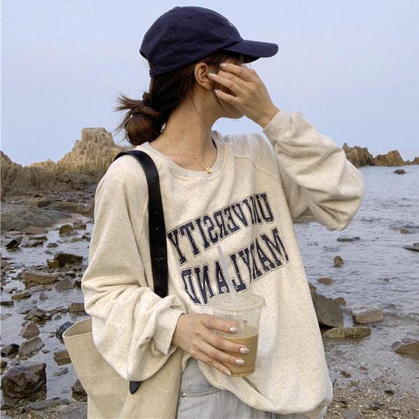 スゥェット トレーナー 薄手 レディース ロンT ロングTシャツ 英字ロゴ カレッジスウエット プルオーバー トップス 長袖 送料無料 |  | 06