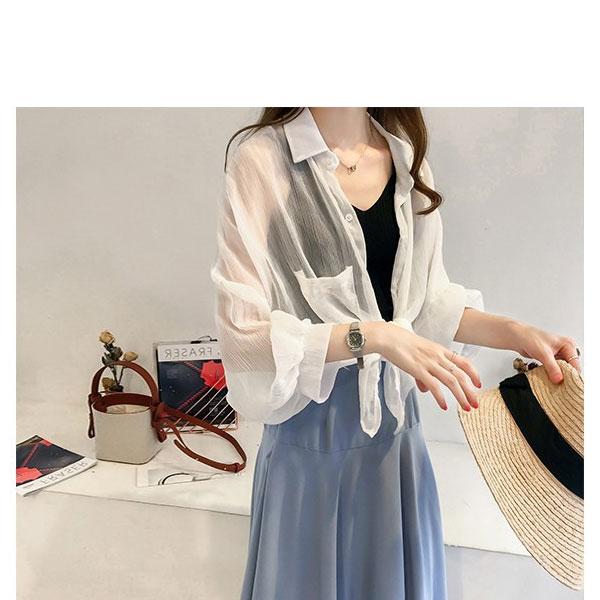 レディース ブラウス シャツ ストライプ シアーシャツ 薄手 羽織り 長袖 送料無料 |  | 08