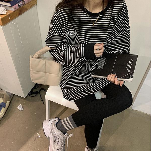 【期間限定スペシャルプライス】カットソー レディース トップス ボーダー Tシャツ ロンT 長袖 ゆったり 大きいサイズ ドロップショルダー 送料無料 |  | 05