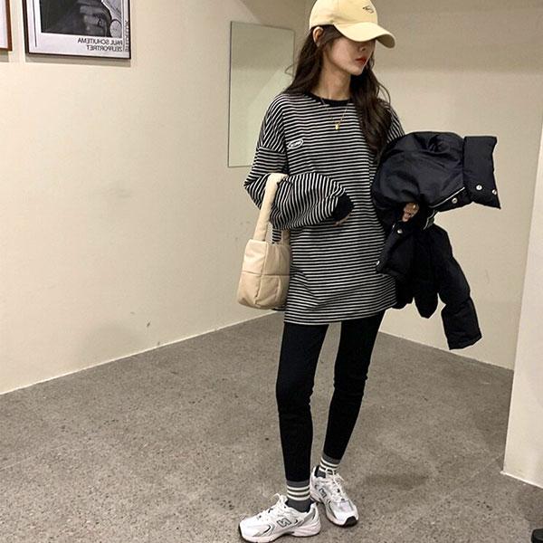 【期間限定スペシャルプライス】カットソー レディース トップス ボーダー Tシャツ ロンT 長袖 ゆったり 大きいサイズ ドロップショルダー 送料無料 |  | 06