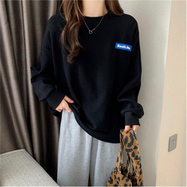 【期間限定スペシャルプライス】ワッフル トレーナー ロンT レディース 英字ロゴ ドロップショルダー トップス 長袖 送料無料 |  | 05