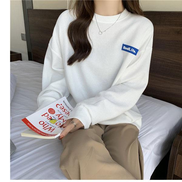 【期間限定スペシャルプライス】ワッフル トレーナー ロンT レディース 英字ロゴ ドロップショルダー トップス 長袖 送料無料 |  | 06