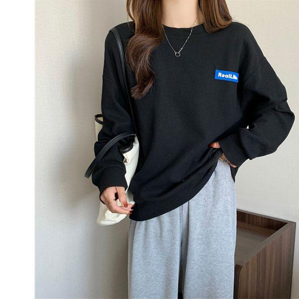 【期間限定スペシャルプライス】ワッフル トレーナー ロンT レディース 英字ロゴ ドロップショルダー トップス 長袖 送料無料 |  | 02