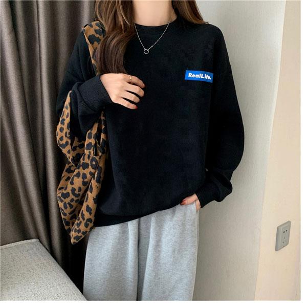 【期間限定スペシャルプライス】ワッフル トレーナー ロンT レディース 英字ロゴ ドロップショルダー トップス 長袖 送料無料 |  | 08