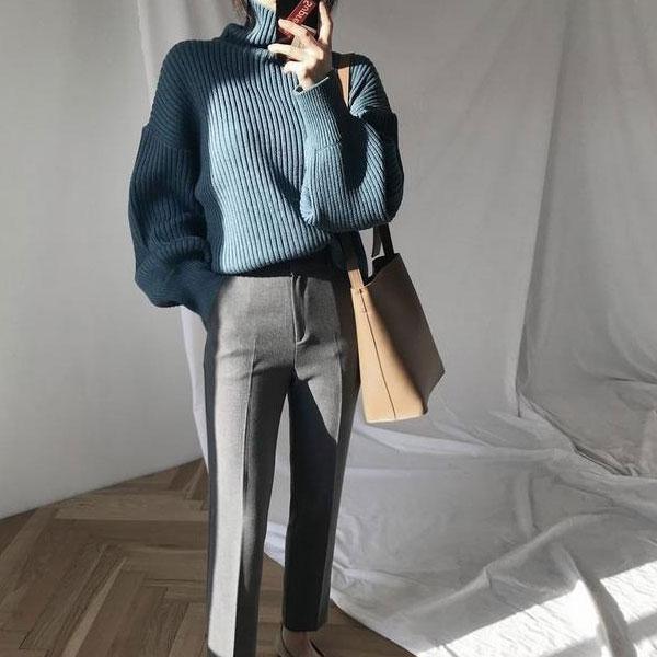 【期間限定スペシャルプライス】ニット リブニット タートルネック レディース ハイネック  長袖 セーター トップス ゆったり 体型カバー 送料無料 |  | 07