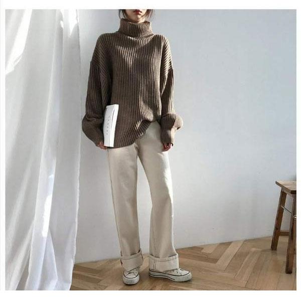 【期間限定スペシャルプライス】ニット リブニット タートルネック レディース ハイネック  長袖 セーター トップス ゆったり 体型カバー 送料無料 |  | 11