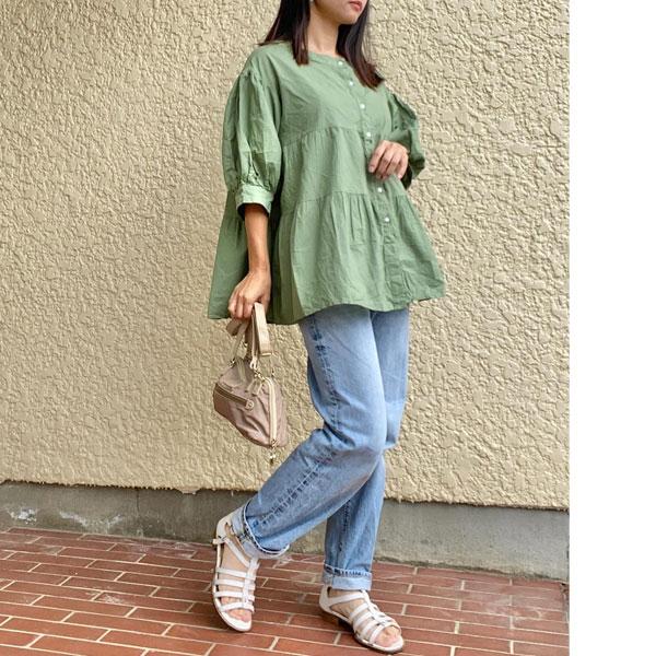 シャツ チュニック ブラウス レディース リネン風シャツ 五分袖 無地 羽織り カジュアルシャツ 送料無料 |  | 03