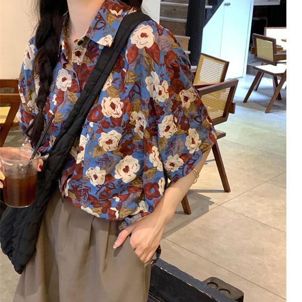 柄シャツ 派手シャツ ライトブルー 花柄 フラワー アロハシャツ レディース リゾート シャツ アロハ トップス 半袖 羽織り |  | 01