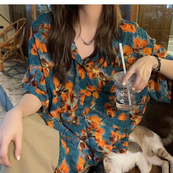 柄シャツ 派手シャツ グリーン アロハシャツ レディース リゾート シャツ アロハ トップス 半袖 羽織り |  | 01