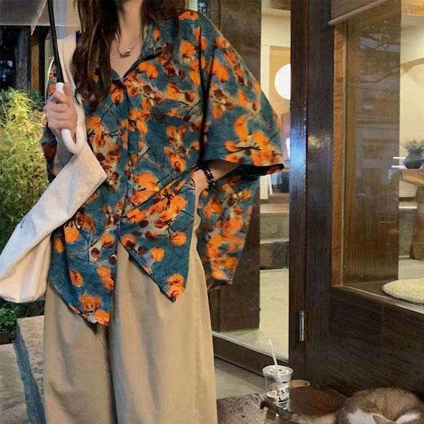 柄シャツ 派手シャツ グリーン アロハシャツ レディース リゾート シャツ アロハ トップス 半袖 羽織り |  | 02