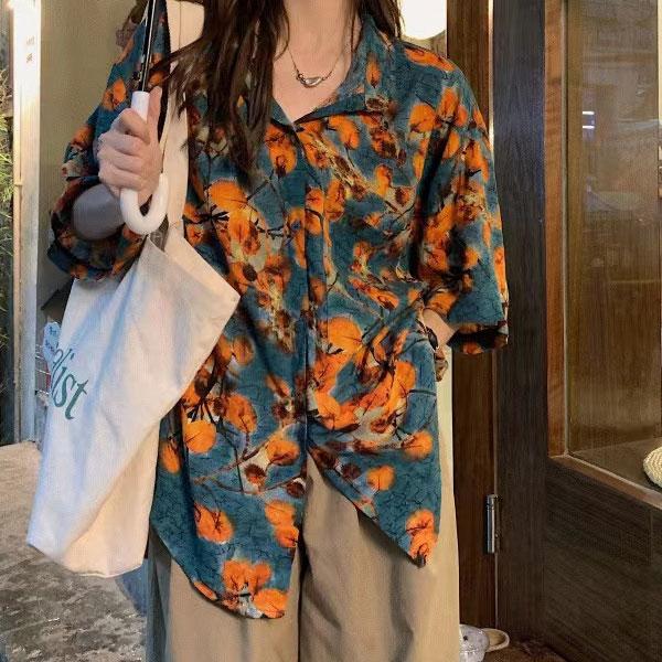 柄シャツ 派手シャツ グリーン アロハシャツ レディース リゾート シャツ アロハ トップス 半袖 羽織り |  | 04