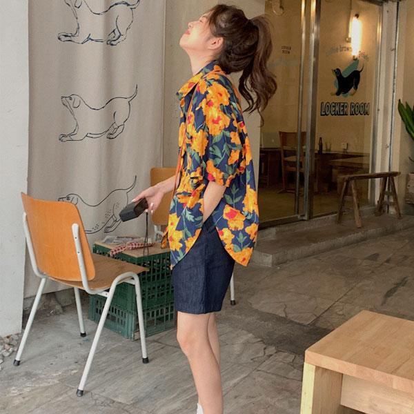 柄シャツ 派手シャツ ネイビー オレンジ アロハシャツ レディース リゾート シャツ アロハ トップス 半袖 羽織り 大きいサイズ |  | 02