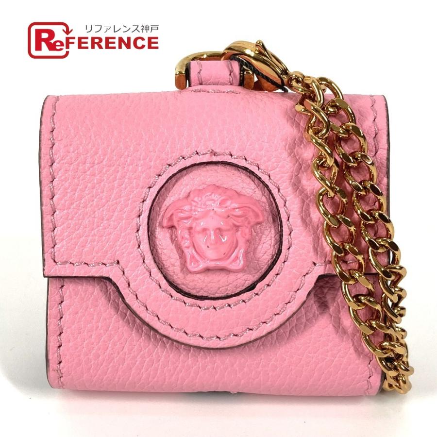 ヴェルサーチ VERSACE メデューサ チェーン付き ショルダーバッグ airpods エアポッズ イヤフォンケース レザー ピンク 美品 美品 VERSACE ヴェルサーチ メデューサ airpods エアポッズ チェーン