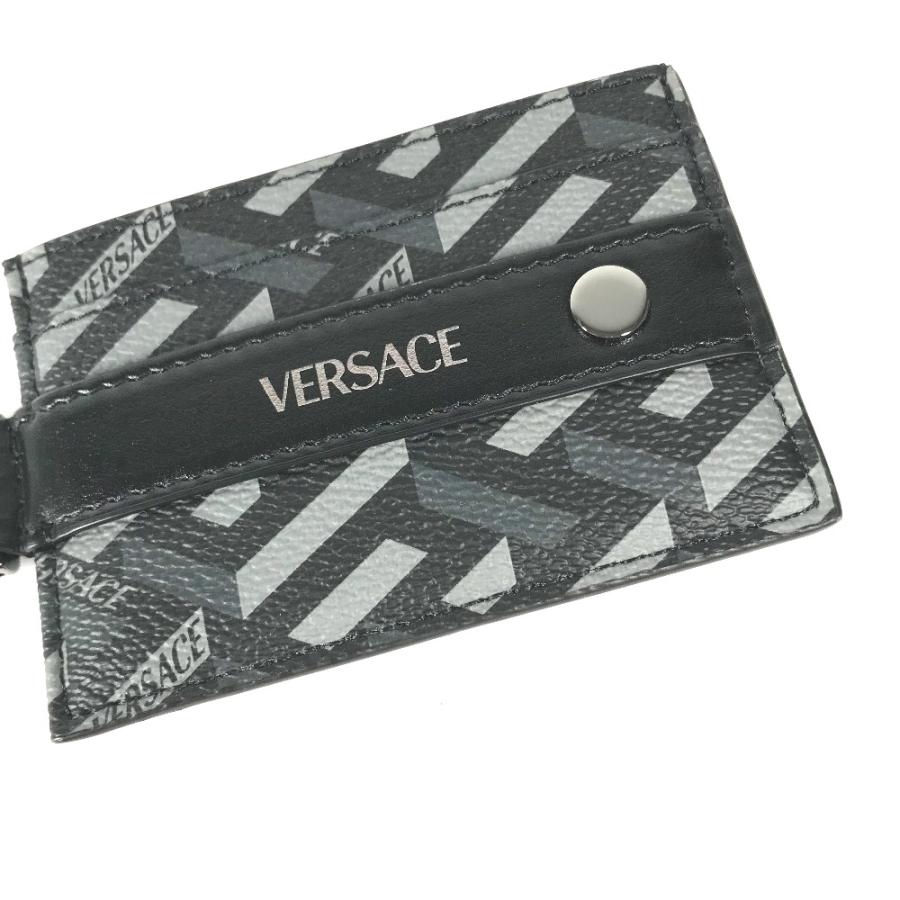 美品 VERSACE ヴェルサーチ ロゴ 名刺入れ パスケース Dリング付き