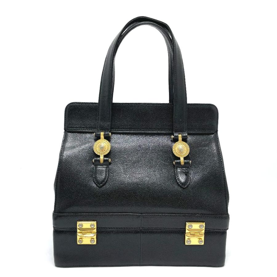 VERSACE ヴェルサーチ サンバースト ２段 バニティ ハンドバッグ レザー レディース ブラック×ゴールド金具 |  | 01