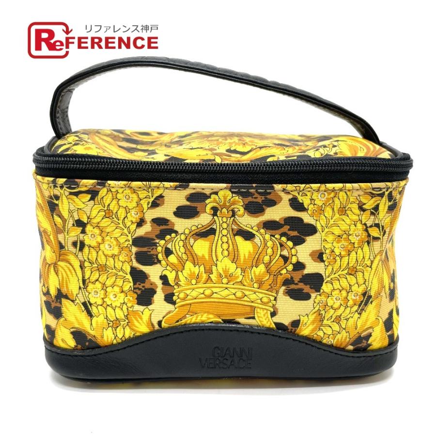 VERSACE ヴェルサーチ レオパード ハンドバッグ バニティバッグ PVC/レザー レディース イエロー×ブラック | 