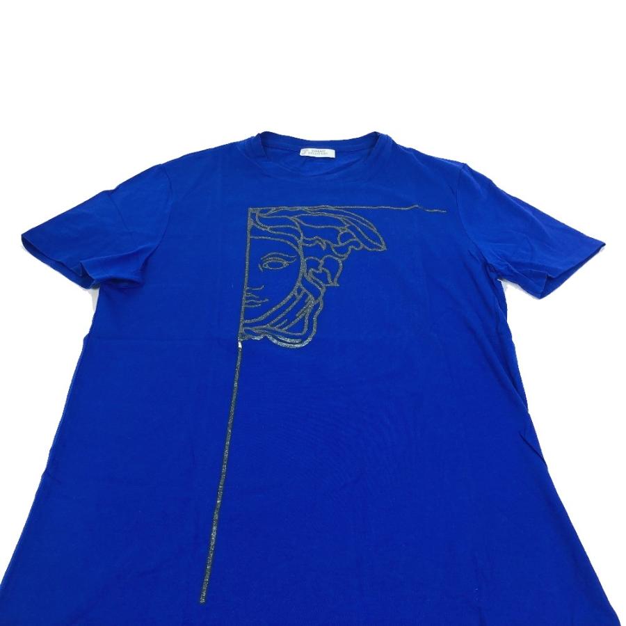 VERSACE ヴェルサーチ アパレル メデューサ ラウンドネック 丸首 半袖Ｔシャツ コットン ブルー メンズ【中古】