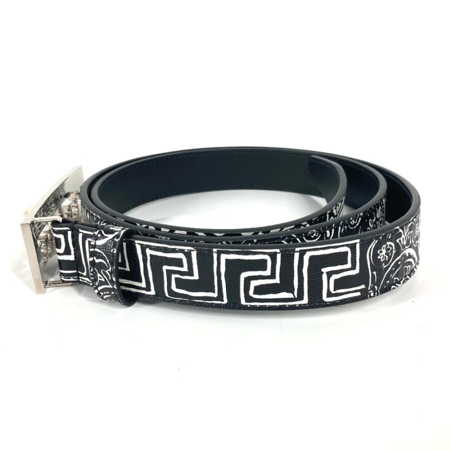 新品同様 VERSACE ヴェルサーチ ロゴ バイカラー ベルト ブラック  