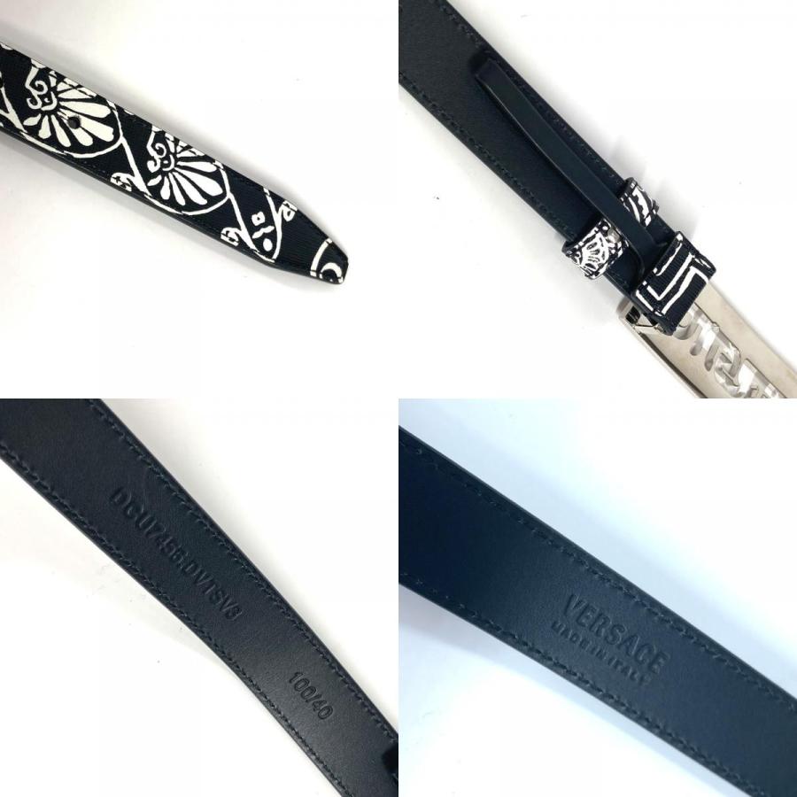 新品同様 VERSACE ヴェルサーチ ロゴ バイカラー ベルト ブラック  