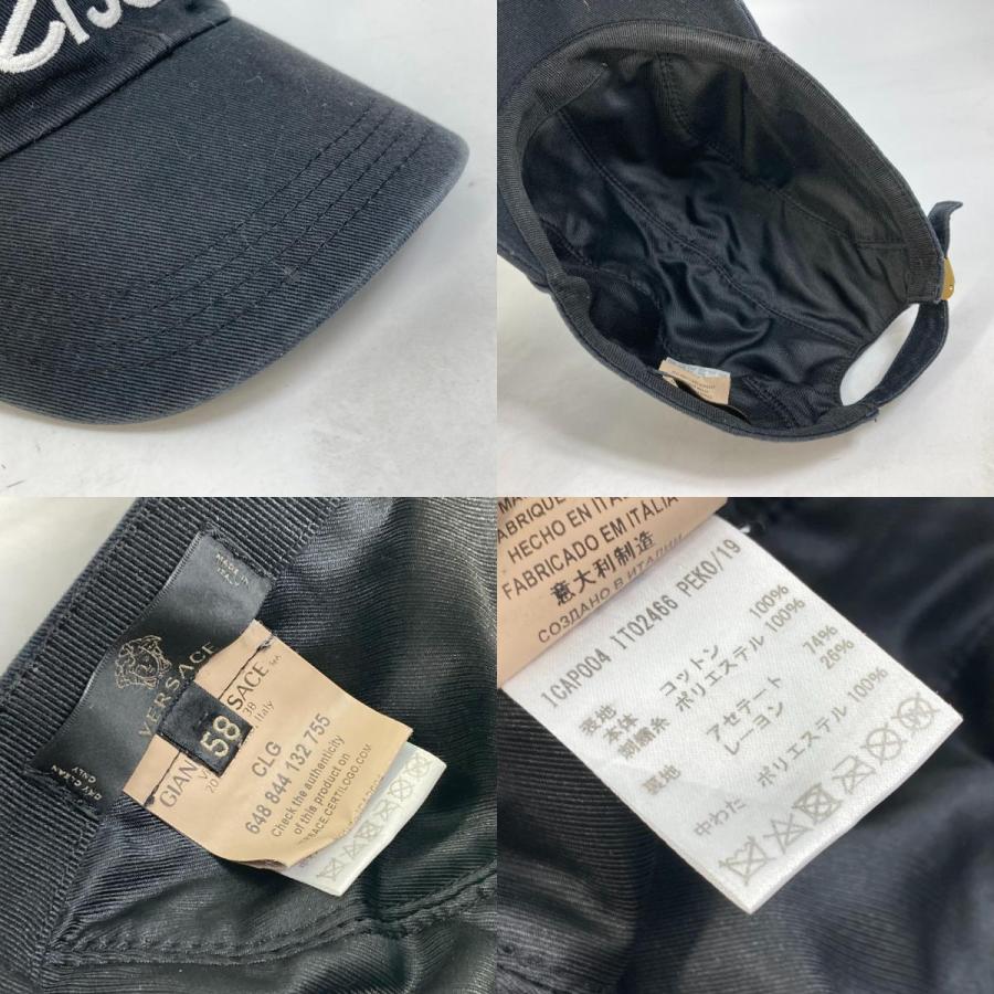 VERSACE 黒 レザー キャップ VERSACE ヴェルサーチ ロゴ 帽子 キャップ帽 キャップ コットン