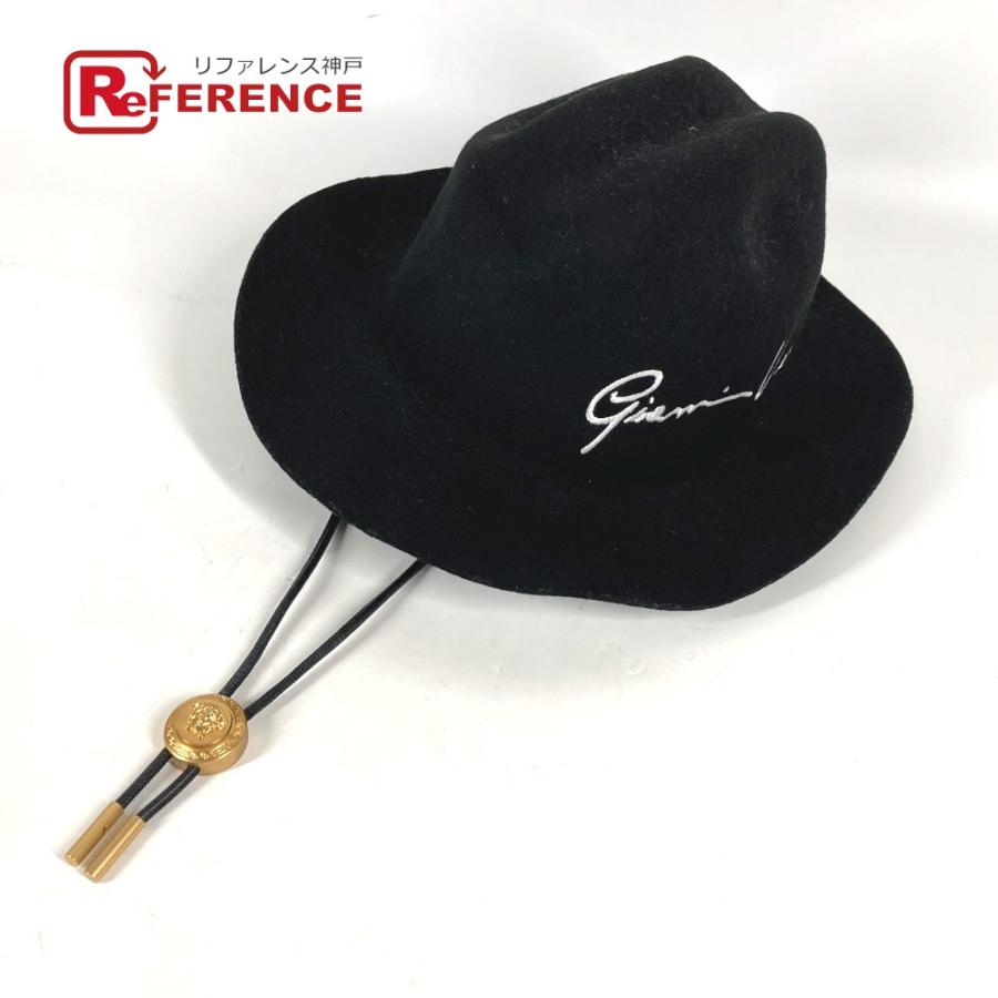 美品 VERSACE ヴェルサーチ ロゴ メデューサ 紐付き ハット帽 帽子 バケットハット ボブハット フェルトハット ハット ブラック【中古】 | 