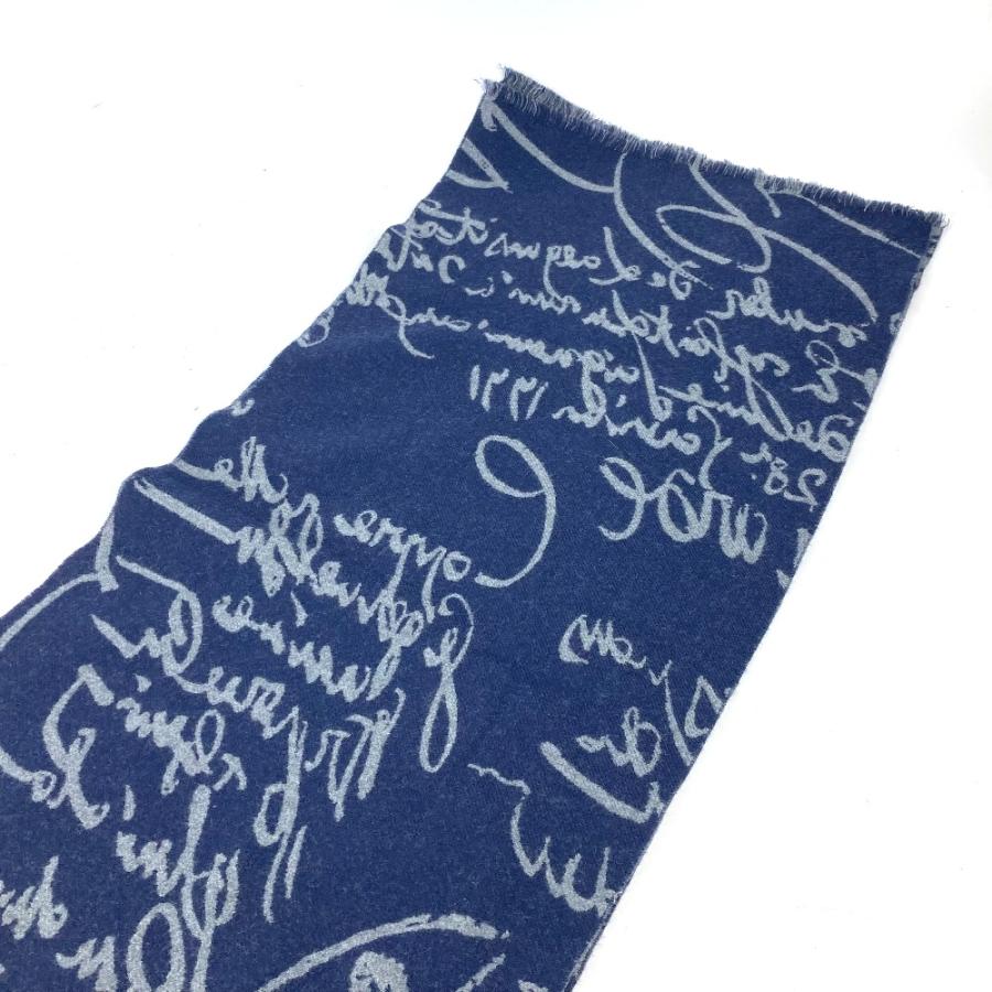 ベルルッティ　Berluti バイカラー　マフラー　カリグラフィー 美品 Berluti ベルルッティ ロゴ カリグラフィー フリンジ バイカラー