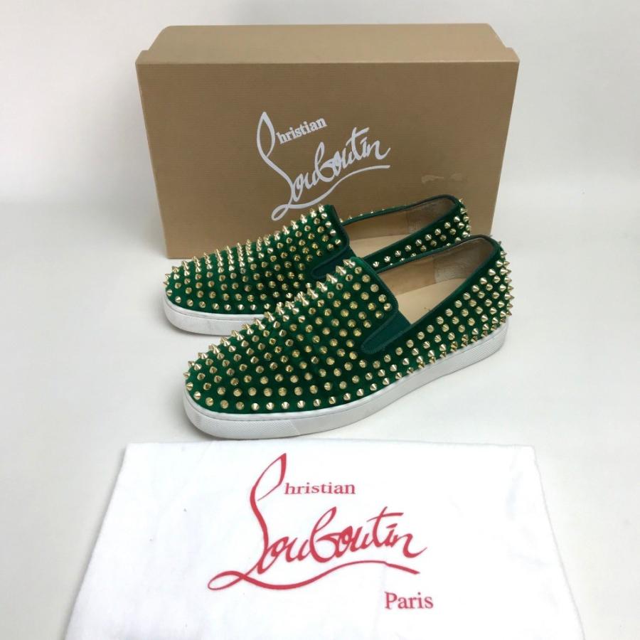 Christian Louboutin クリスチャンルブタン ローラーボート スリッポン 靴 シューズ ベロア スタッズ スニーカー グリーン メンズ【中古】 | Christian Louboutin | 10