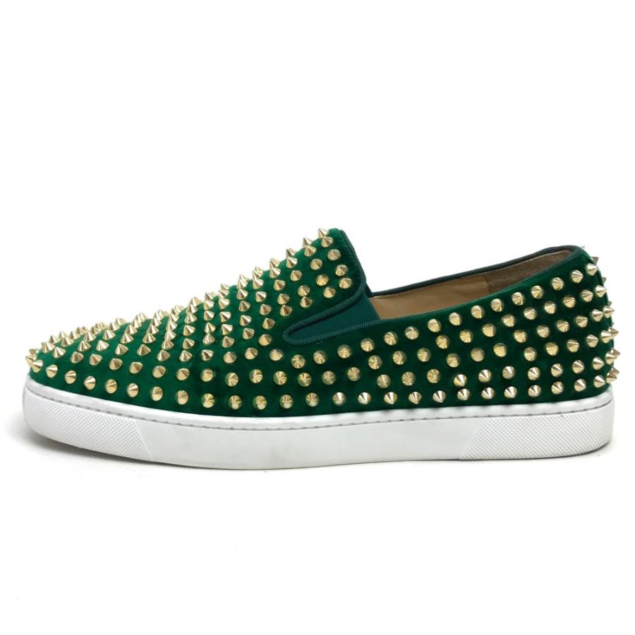 Christian Louboutin クリスチャンルブタン ローラーボート スリッポン 靴 シューズ ベロア スタッズ スニーカー グリーン メンズ【中古】 | Christian Louboutin | 01