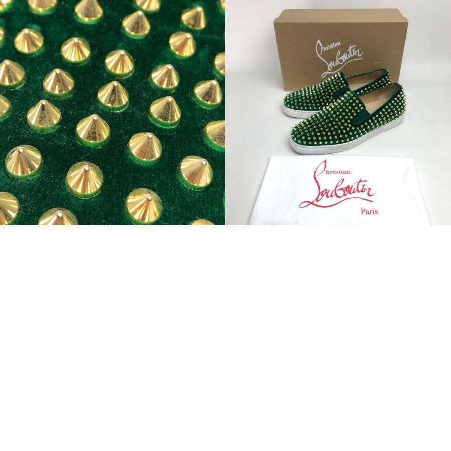 Christian Louboutin クリスチャンルブタン ローラーボート スリッポン 靴 シューズ ベロア スタッズ スニーカー グリーン メンズ【中古】 | Christian Louboutin | 09