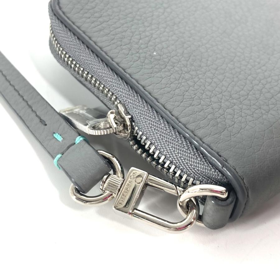 TIFFANY&Co. ティファニー ロゴ ラウンドファスナー スマホポーチ カードケース 名刺入れ パスケース ポーチ グレー レディース【中古】 | TIFFANY&Co. | 04