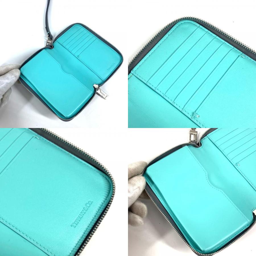 TIFFANY&Co. ティファニー ロゴ ラウンドファスナー スマホポーチ カードケース 名刺入れ パスケース ポーチ グレー レディース【中古】 | TIFFANY&Co. | 08