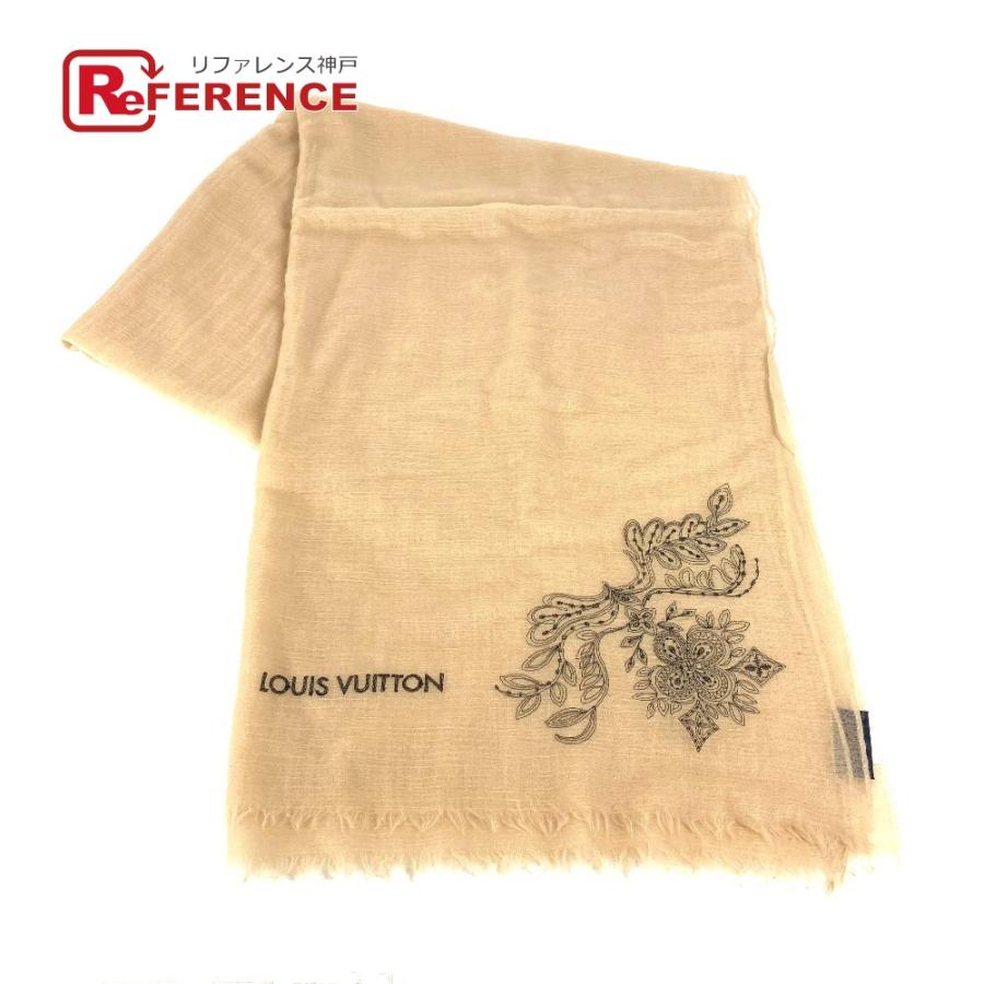 ルイヴィトン モノグラム　総柄　ショール　 大判ストール　フリンジ　ベージュ 美品 LOUIS VUITTON ルイヴィトン フリンジ マフラー ストール