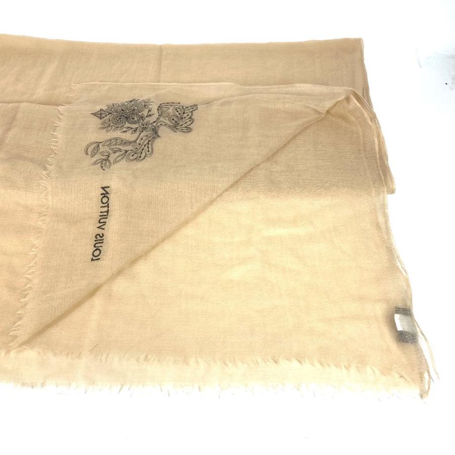 ルイヴィトン カシミヤ100 ストール マフラー M70836 刺繍 ベージュ LOUIS VUITTON（ルイ・ヴィトン） マフラー・ジ アルティメット M76382