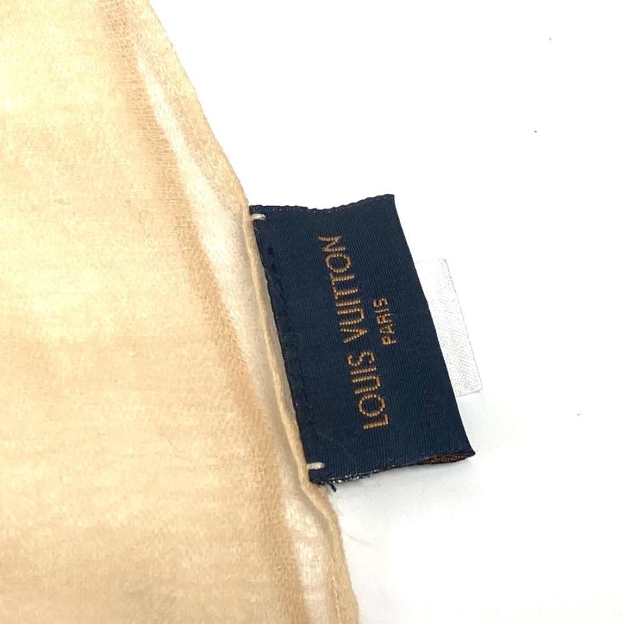 ルイヴィトン カシミヤ100 ストール マフラー M70836 刺繍 ベージュ LOUIS VUITTON（ルイ・ヴィトン） M70836 フリンジ ロゴ 大判 ストール
