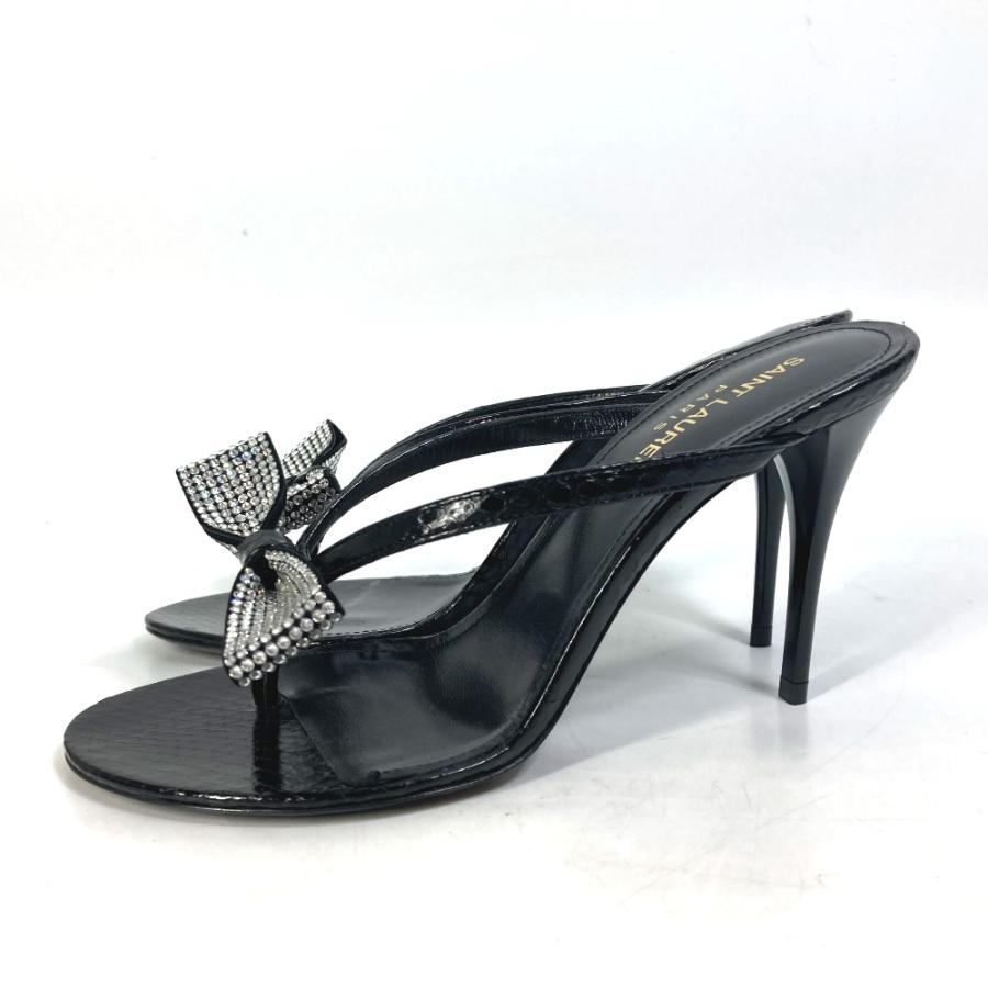 新品同様 SAINT LAURENT PARIS サンローランパリ 606419 リボン りぼん スワロフスキー 靴 ヒール ミュール サンダル ブラック【中古】 |  | 02