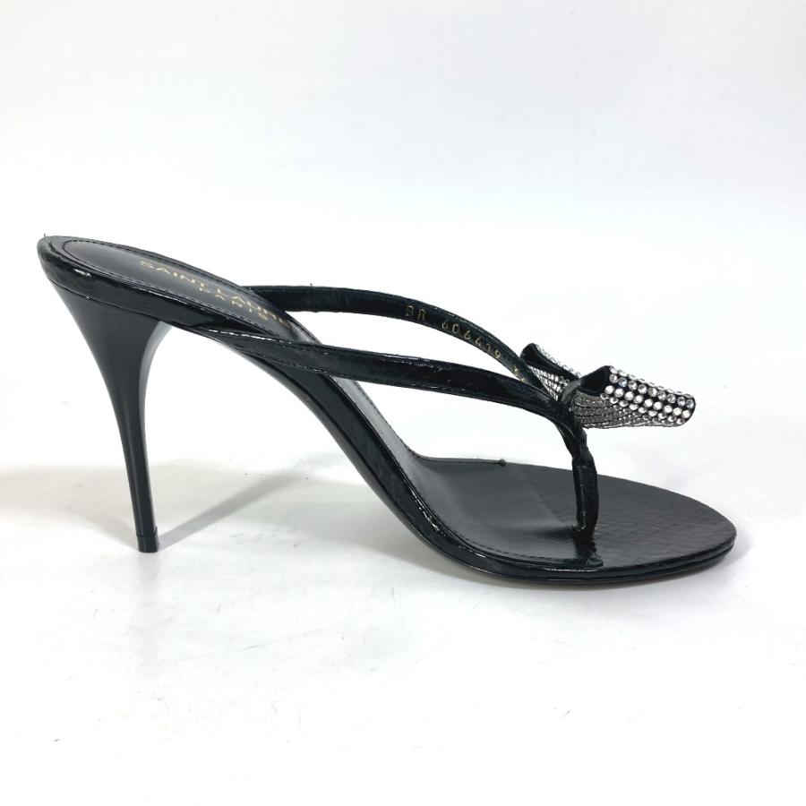 新品同様 SAINT LAURENT PARIS サンローランパリ 606419 リボン りぼん スワロフスキー 靴 ヒール ミュール サンダル ブラック【中古】 |  | 05