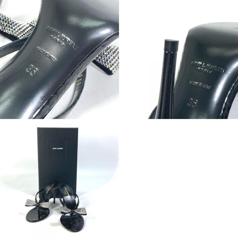 新品同様 SAINT LAURENT PARIS サンローランパリ 606419 リボン りぼん スワロフスキー 靴 ヒール ミュール サンダル ブラック【中古】 |  | 09