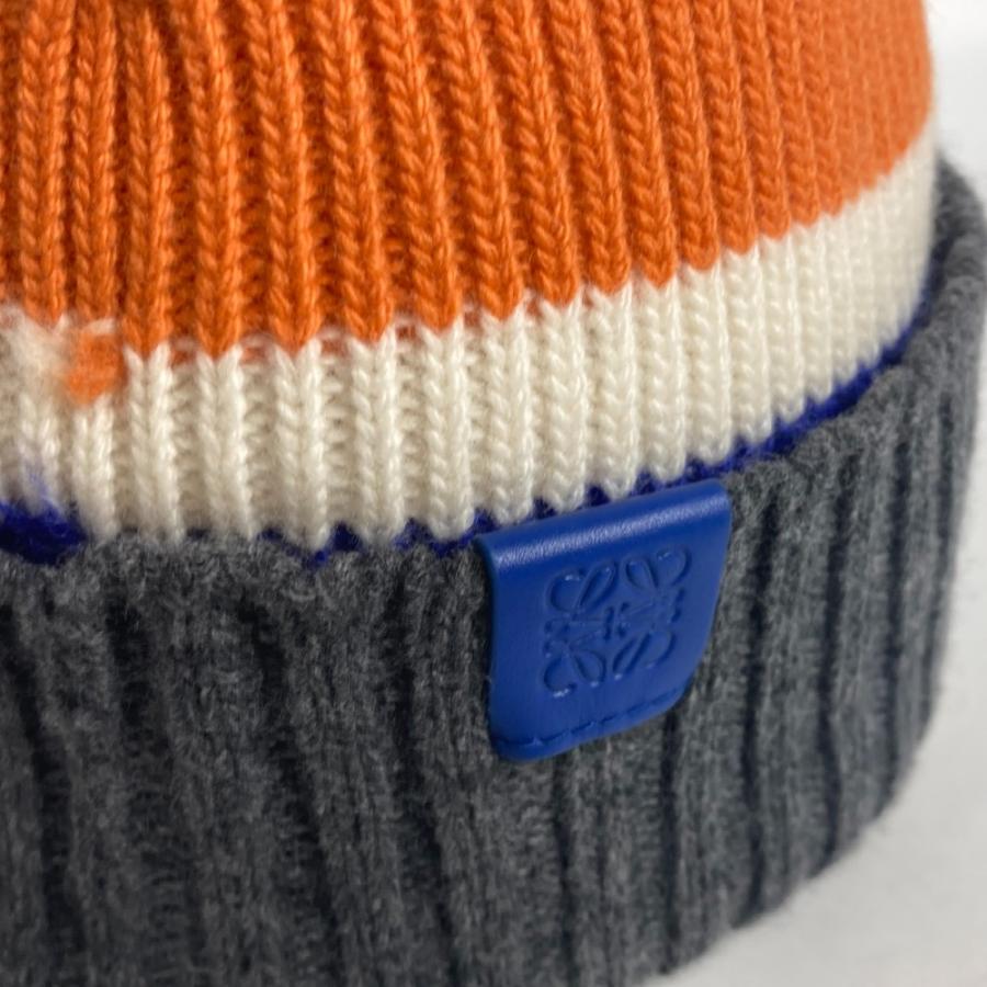 未使用 LOEWE ロエベ ロゴ ボーダー ビーニー 帽子 ニット帽 ニットキャップ アナグラム ニット帽 オレンジ レディース【中古】 | LOEWE | 05