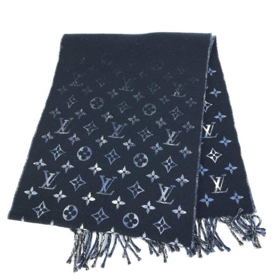 美品 LOUIS VUITTON ルイヴィトン M71348 マフラー ・モノグラムグラディエントタータン フリンジ マフラー ブルー メンズ【中古】 | LOUIS VUITTON | 01