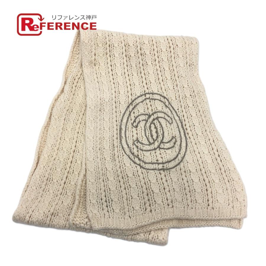 CHANEL シャネル チェーン ココマーク ニット ケーブルニット 防寒具 ファッション小物 マフラー ホワイト レディース【中古】 | CHANEL