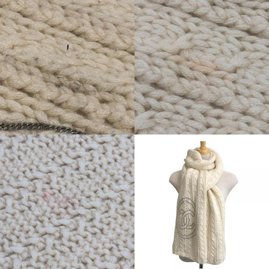 CHANEL シャネル チェーン ココマーク ニット ケーブルニット 防寒具 ファッション小物 マフラー ホワイト レディース【中古】 | CHANEL | 09