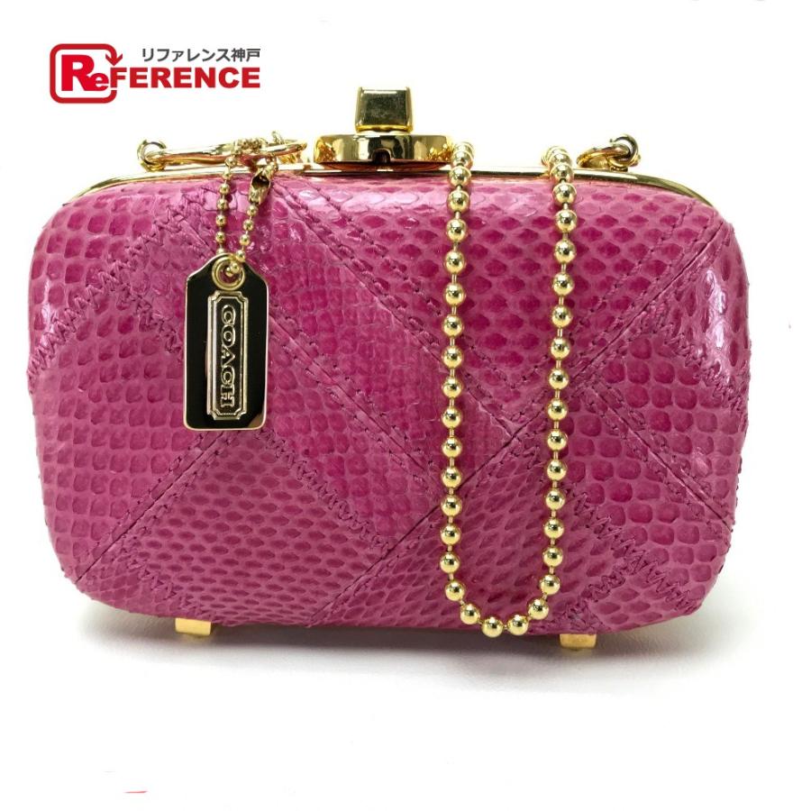 COACH コーチ ポシェット チェーンショルダー ロゴプレート付き ショルダーバッグ パイソン レディース ピンク系 | COACH