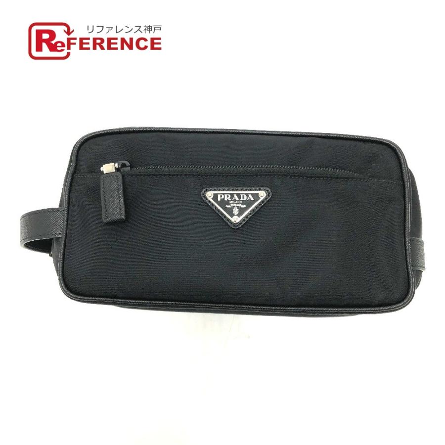 PRADA プラダ 2NA819 クラッチ トライアングルロゴ セカンドバッグ ブラック メンズ【中古】 | PRADA