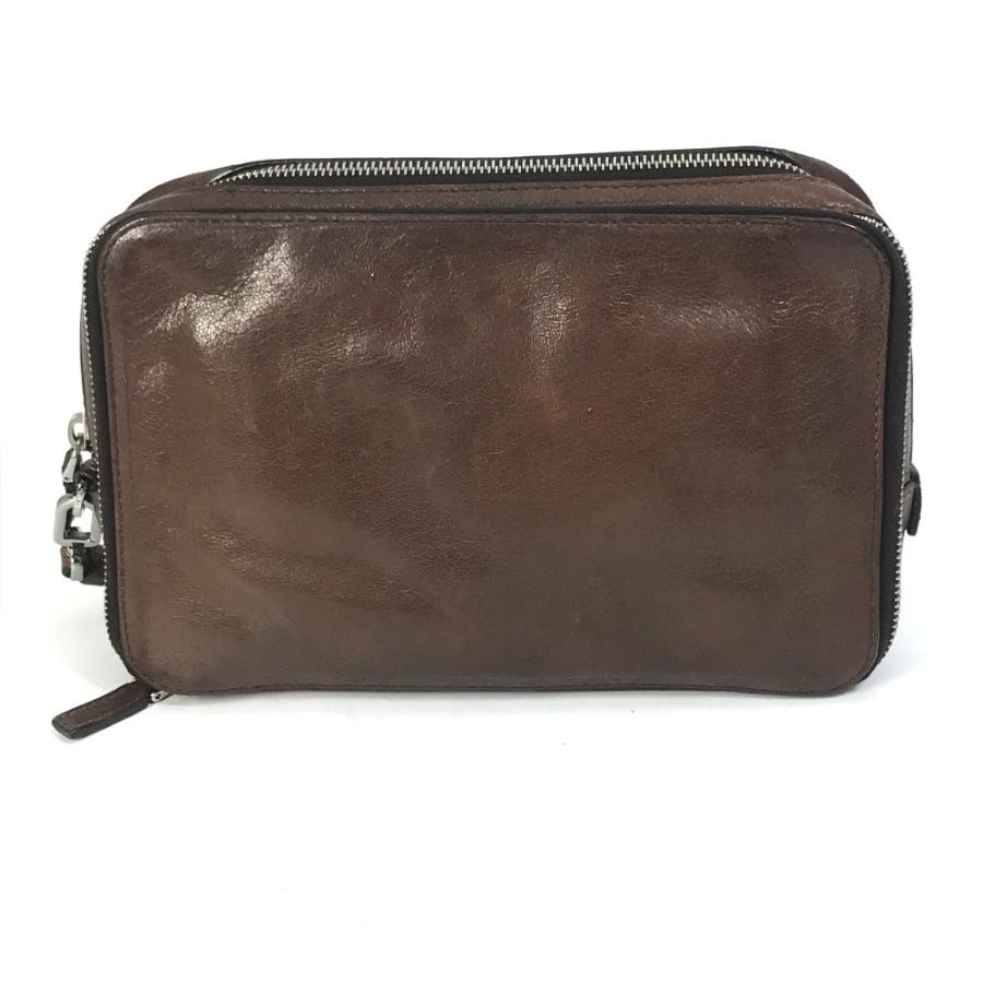 PRADA プラダ VR0052 ハンドバッグ クラッチバッグ トライアングルロゴ 三角ロゴ プレート セカンドバッグ ブラウン メンズ【中古】 | PRADA | 01