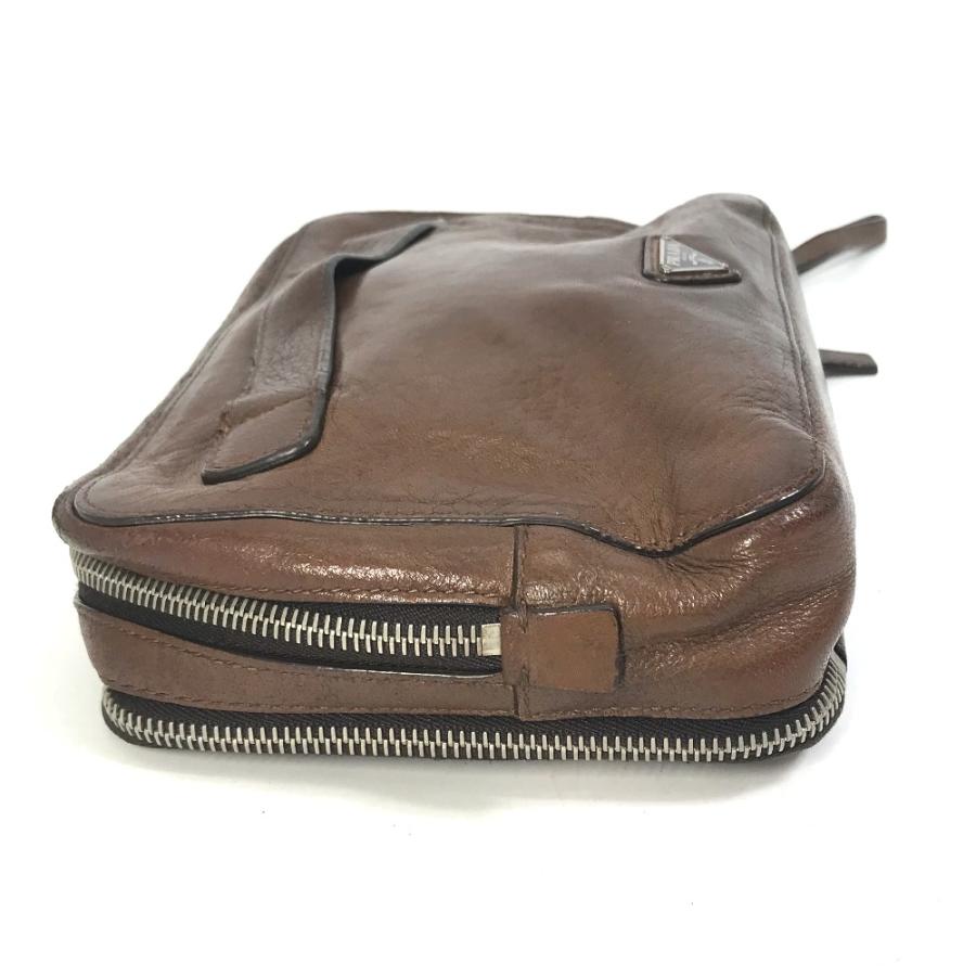 PRADA プラダ VR0052 ハンドバッグ クラッチバッグ トライアングルロゴ 三角ロゴ プレート セカンドバッグ ブラウン メンズ【中古】 | PRADA | 02