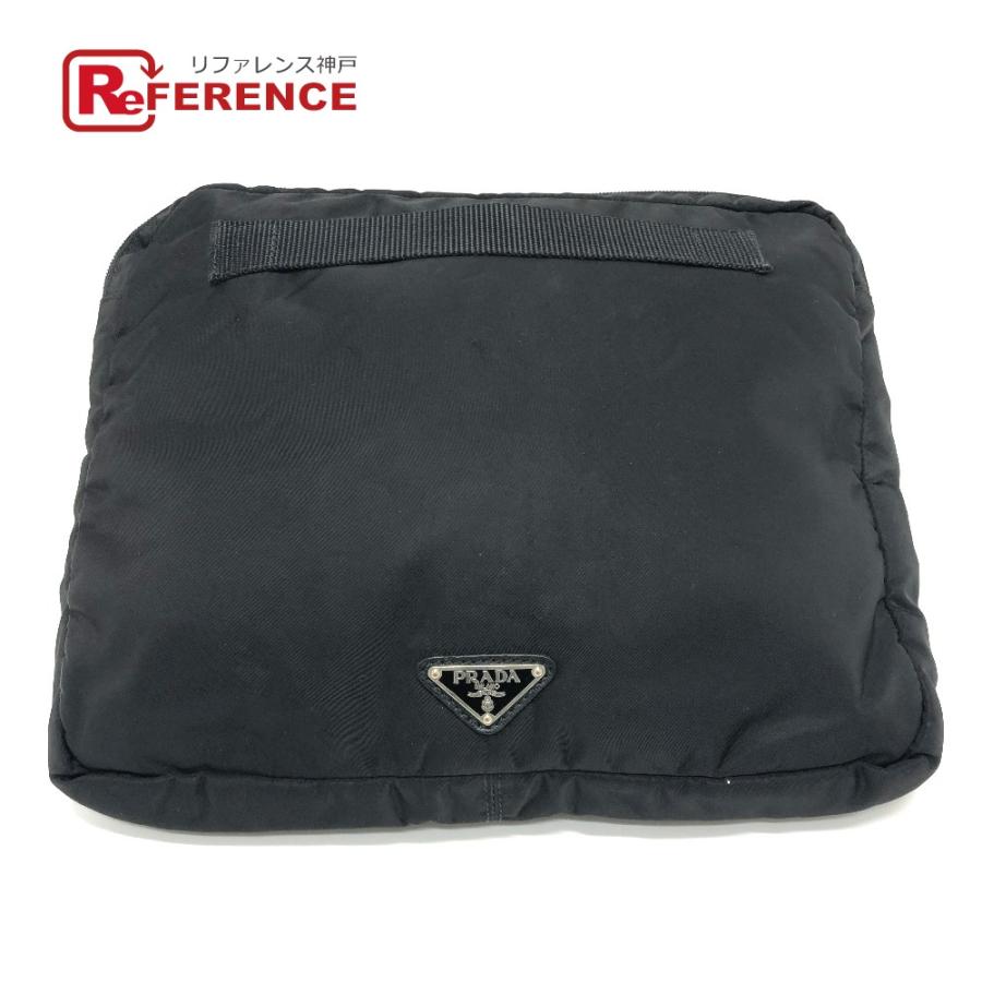 PRADA プラダ 三角プレート セカンドバッグ クラッチバック バック クラッチバッグ ブラック レディース【中古】 | PRADA