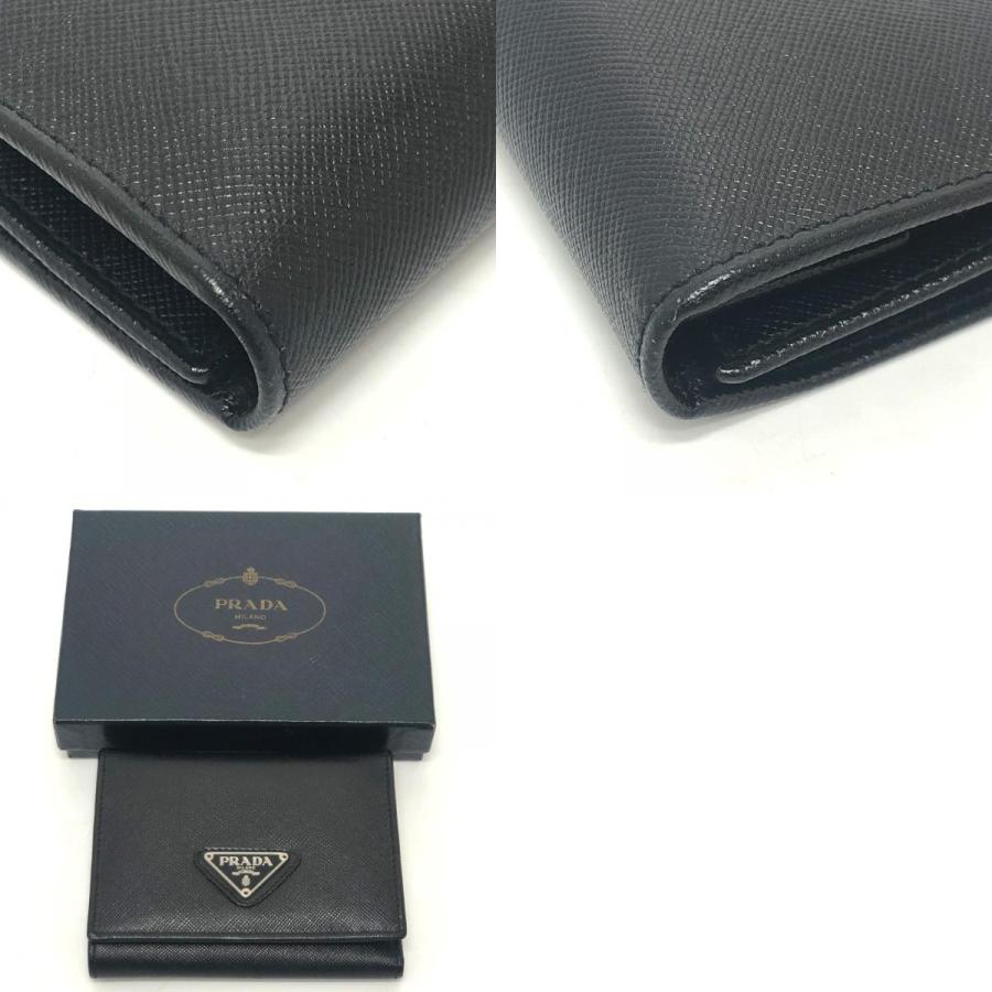 PRADA プラダ M176A トライアングルプレート 財布 ミニウォレット 三角プレート  3つ折り財布 ブラック レディース【中古】 | PRADA | 09