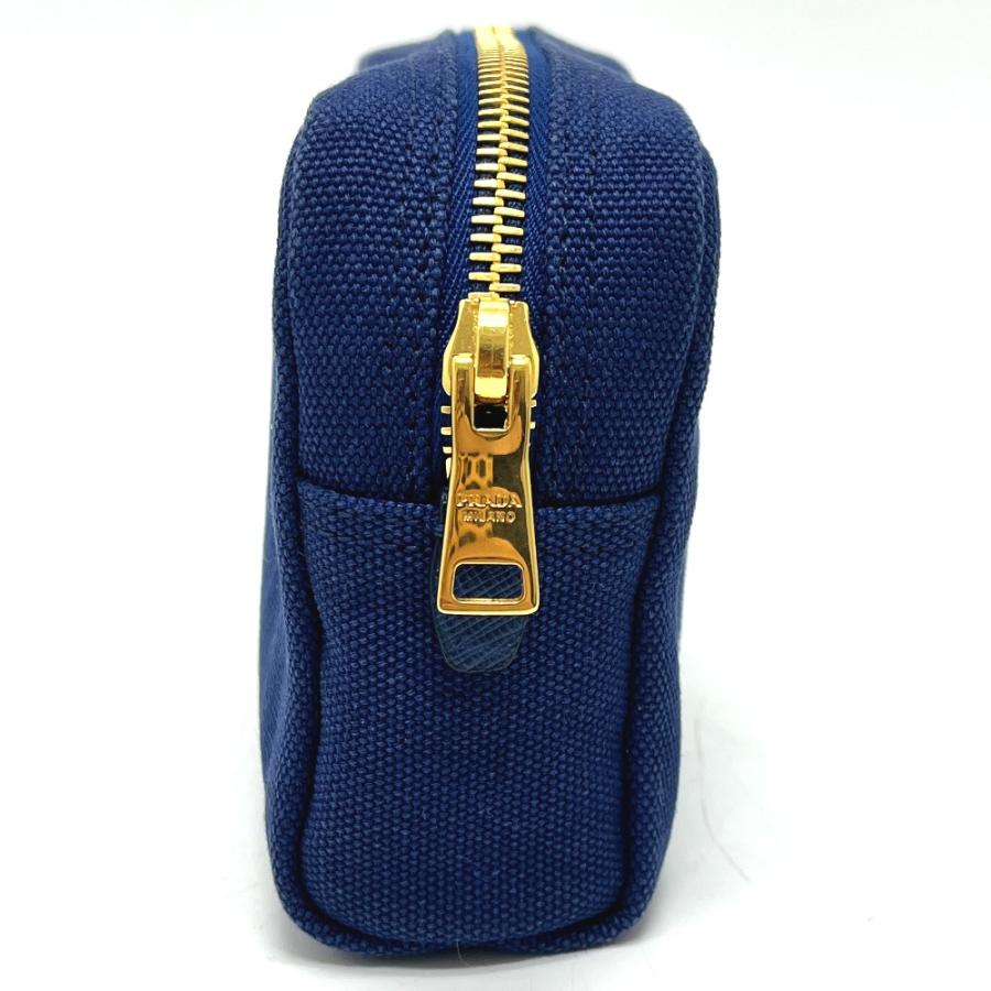 PRADA プラダ 1NA021 ロゴプリント カナパ 化粧ポーチ 小物入れ ポーチ ブルー レディース【中古】 | PRADA | 02